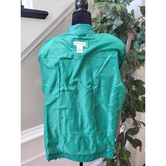 Jessica London Women's Teal Leather Long Sleeve Two Way Zipper Jacket Size 14 - Picture 11 of 14